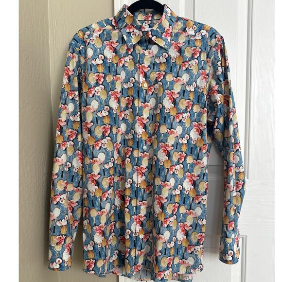 ETON Tennis Racket Flower‎ Floral Long Sleeve Button Shirt Large - Picture 1 of 7